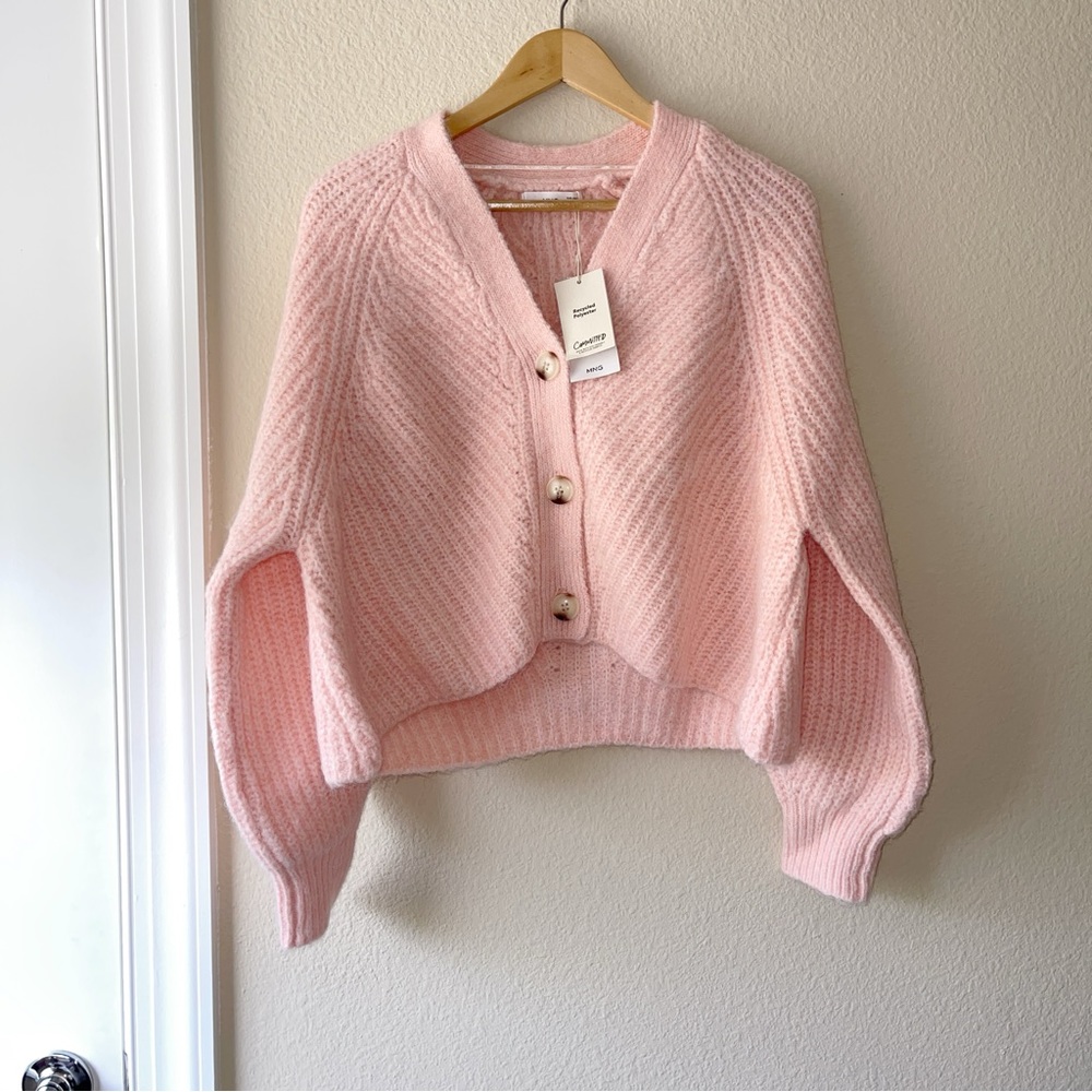 NWT Mango Knitted Cropped Cardigan - Size M, Pastel Pink